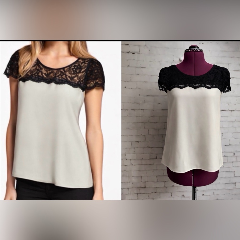 Express lace size XS fancy evening cocktail office yoke black ivory white